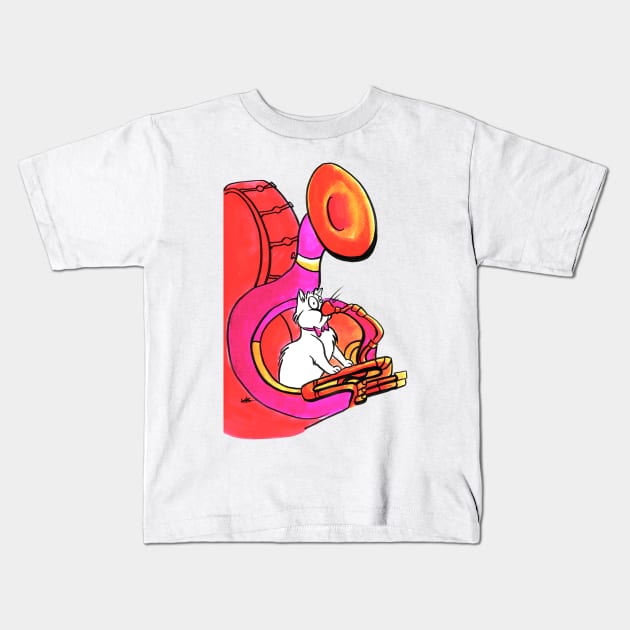 Tuba cat Kids T-Shirt by AlexandraBowmanArt